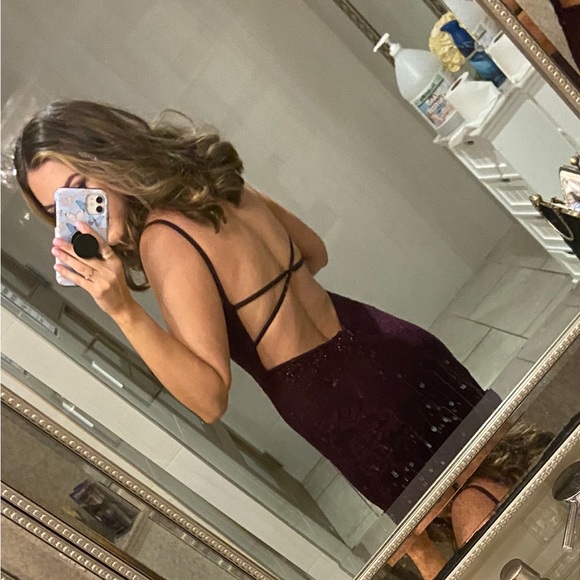 LA FEMME 28556 Lace Mermaid Gown - Dark Berry - Picture 4 of 15